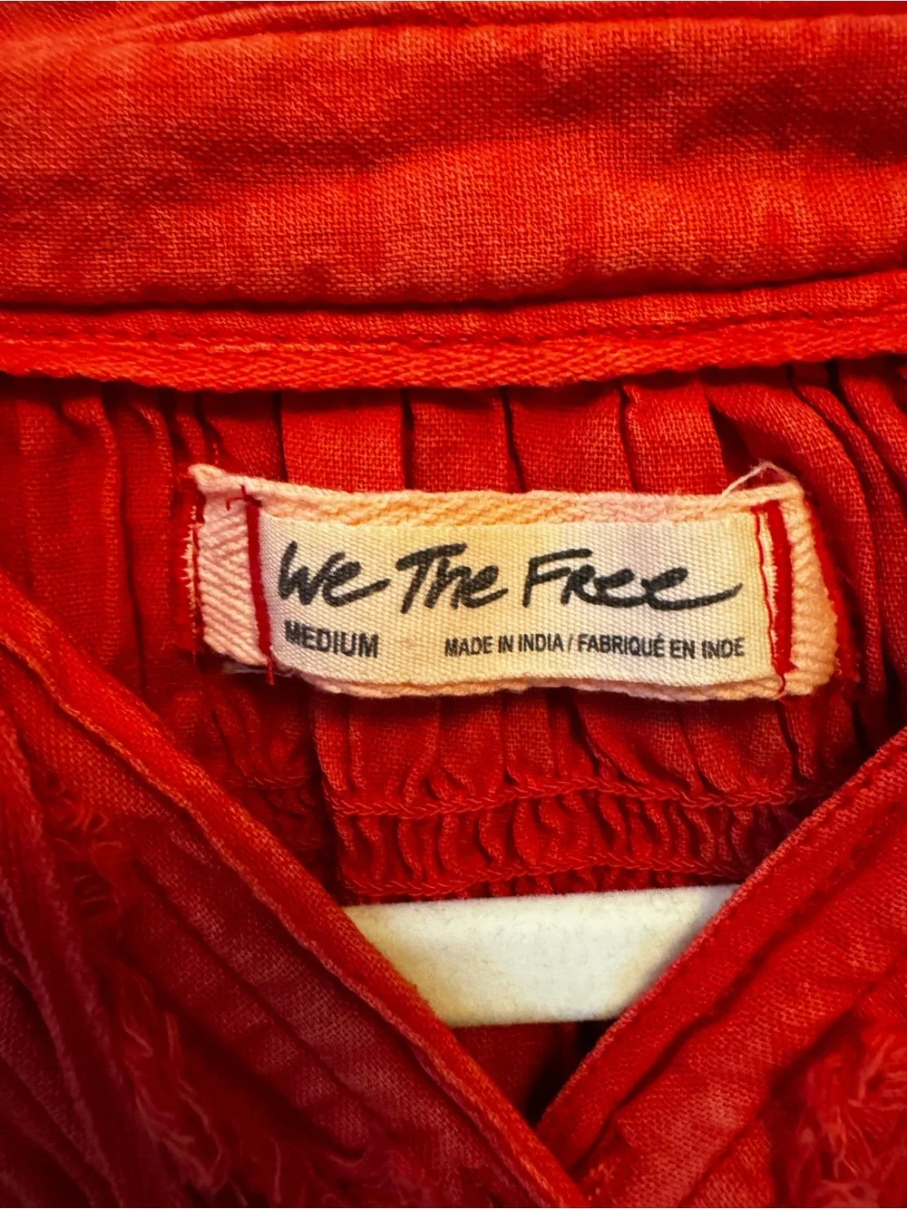 Free People Red Smocked Yoke Short-Sleeve Blouse